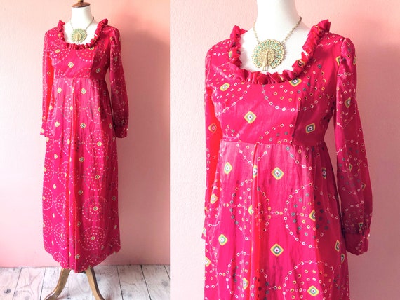 Vintage Red Peasant Dress House Dress Empire Waist