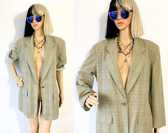 Vintage Oversized Beige Blazer | Librarian Jacket | Boyfriend Blazer | One Button Blazer | ANNE KLEIN II | Boxy Blazer | Suit Jacket | Sz 12