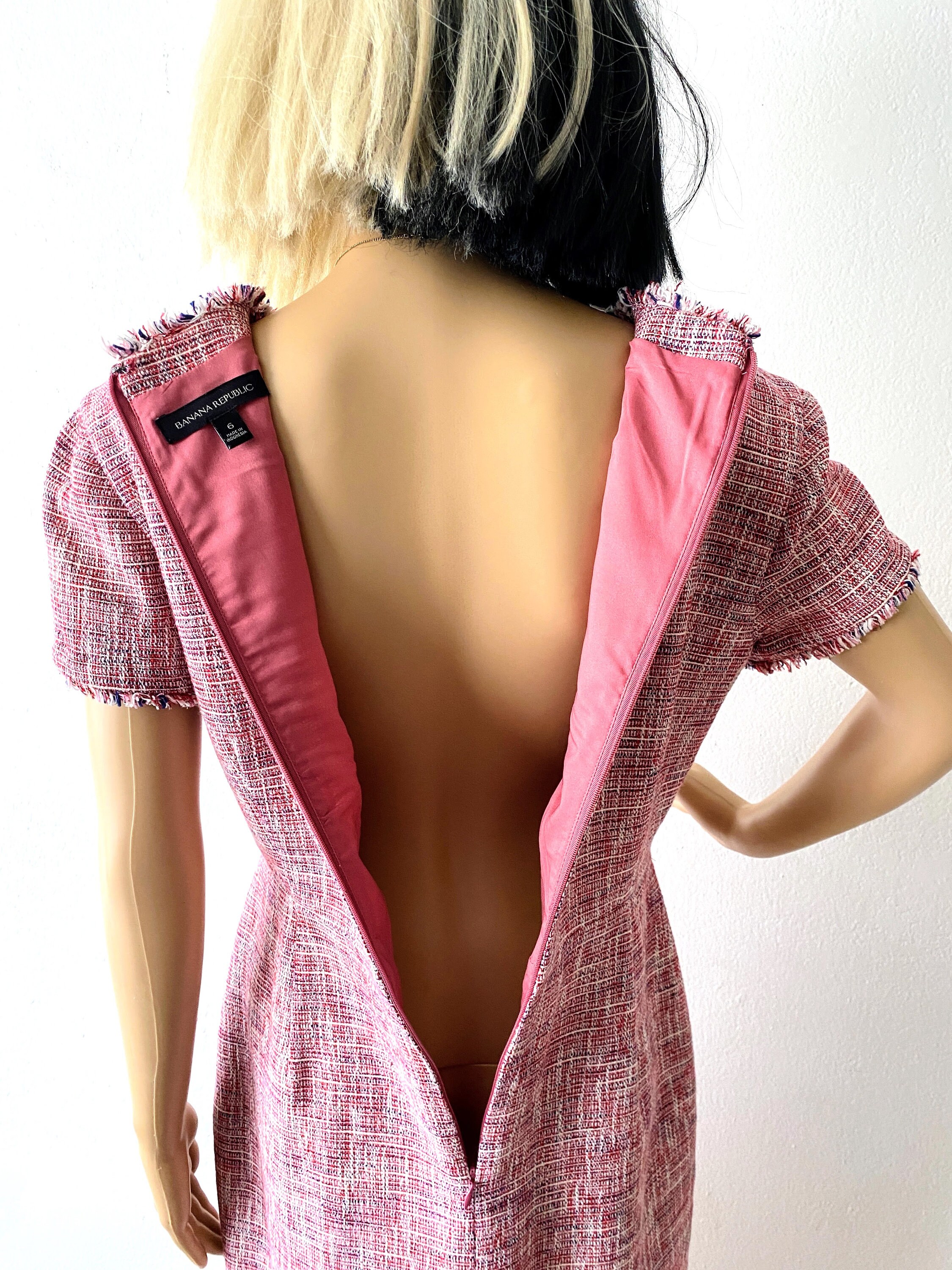 banana republic pink tweed dress Tweed Faux Wrap Dress | Crossover Bodice, Raw Hem - Banana Republic Size 6