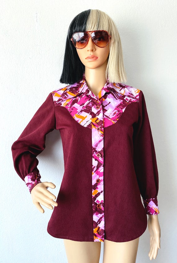 Vintage Polyester Button Up | Abstract Blouse | G… - image 2