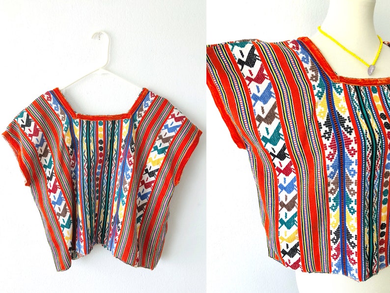 S Ethnic Woven Top Handmade Guatemalan Top Colorful Top Ethnic Tunic Top Tapestry Blouse Embroidered Huipil Top Mexican Blouse