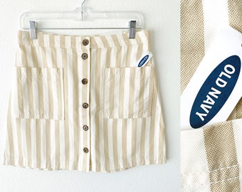 Button Front Mini Skirt | Y2K Striped Skirt | Neutral Skirt | Wide Striped Skirt | OLD NAVY Skirt | Earth Tone Skirt | White Tan Skirt | S