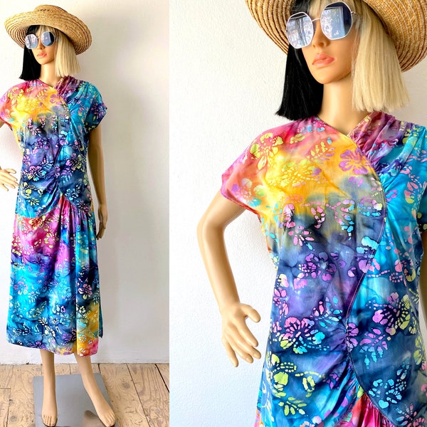 Vintage Tie Dye Dress | Rainbow Dress | Hippie Dress | Vacation Dress | Batik Dress | Bohemian Dress | Colorful Dress | Artsy Dress | S M L