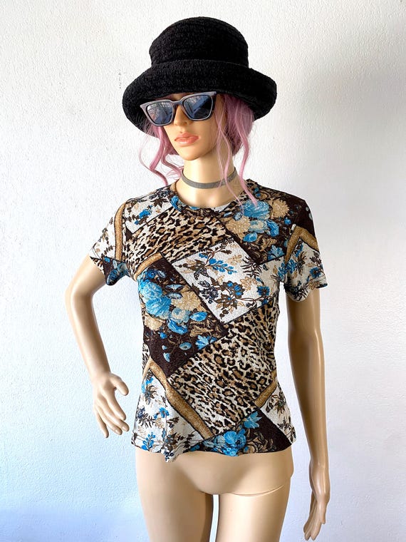 Y2K Mesh Fitted Top Mixed Print Leopard Cheetah B… - image 7