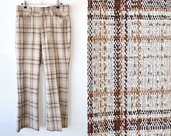 Vintage 70s Plaid Trousers Groovy Pants Grandpa Slacks Hippie Pants FARAH Retro Pants Neutral Pants Hipster Indie Mod Earthy Rare Vintage L