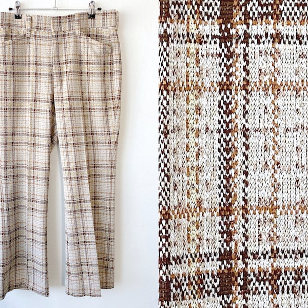 Vintage 70s Plaid Trousers Groovy Pants Grandpa Slacks Hippie Pants FARAH Retro Pants Neutral Pants Hipster Indie Mod Earthy Rare Vintage L