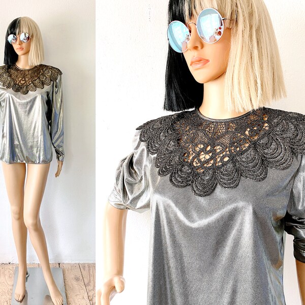 Metallic Silver Blouse With Drape Skirt main image 0