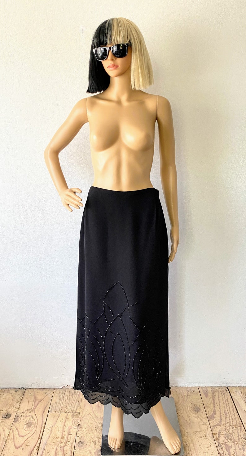 Long Black Formal Skirt Skirt with Slit Dressy Skirt Beaded Maxi Skirt Party Skirt Fancy Skirt Goth Skirt Scalloped Hem Skirt image 2