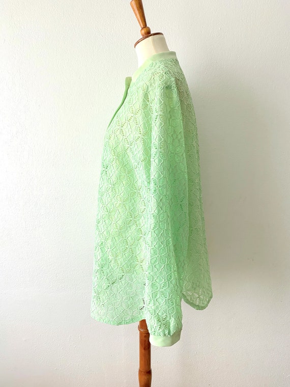 Vintage 70s Lace Top | XL Mint Green Blouse | Eye… - image 9