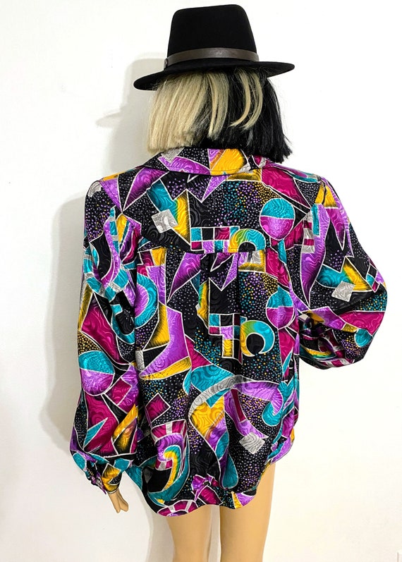 Vintage 90s Colorful Jacket | Silky Jacket | Boxy… - image 5