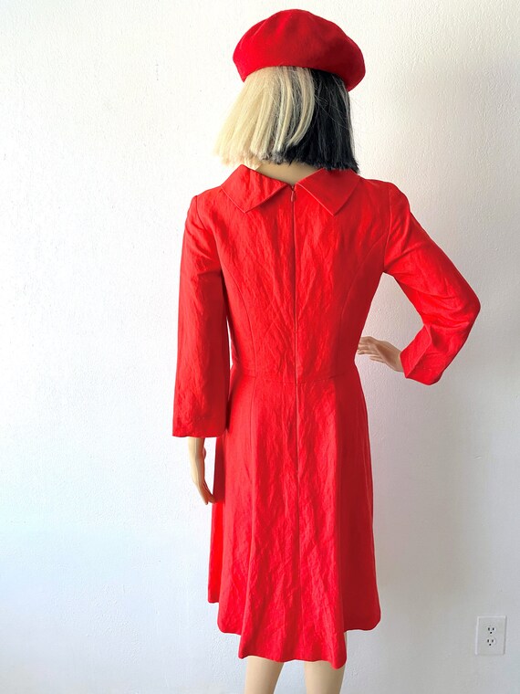 Vintage Bright Red Dress | 60s Dress | Retro Dres… - image 4