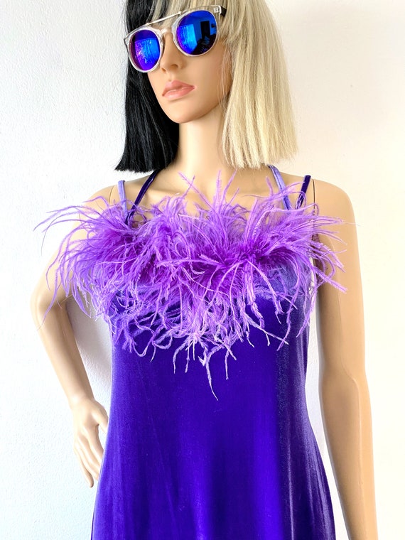 Stretch Velvet Slip Dress | Feather Boa Dress | F… - image 5