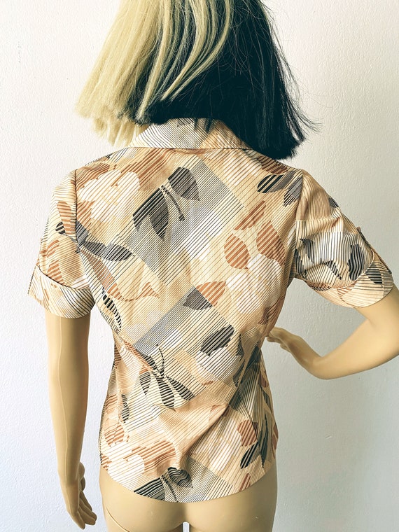 Vintage 70s Polyester Blouse | Point Collar Blous… - image 3