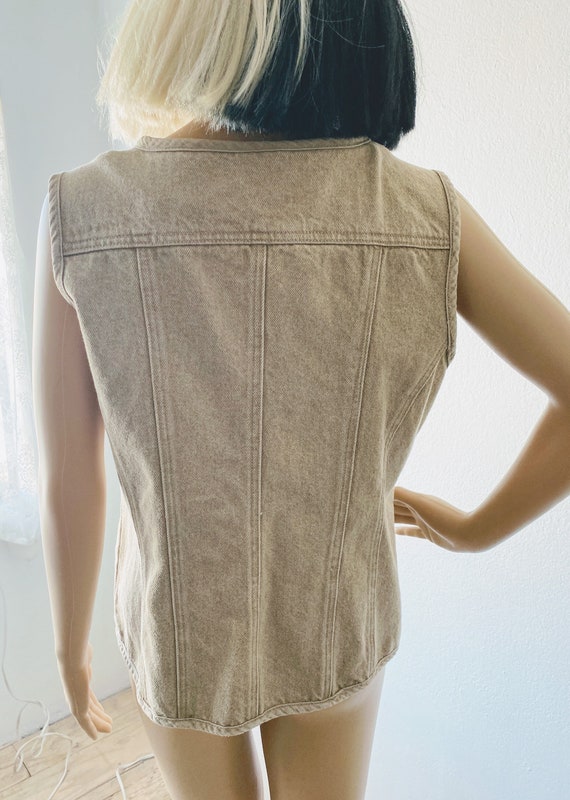 Vintage Denim Vest | Beige Vest | Tan Vest | Khak… - image 6