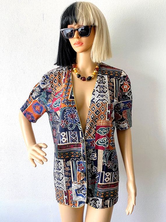 Vintage 90s Abstract Blouse | Bohemian Jacket | M… - image 2