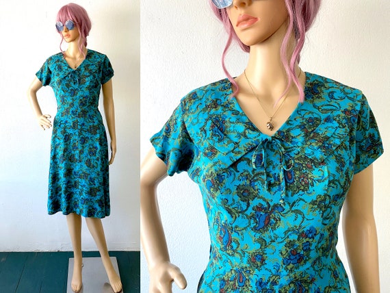 Vintage 60s A line Dress Sailor Collar Dress Tea Dress Princess Cut Dress Retro Midi Dress Multicolored Dress All Over Print Dress Day Dress Etsy