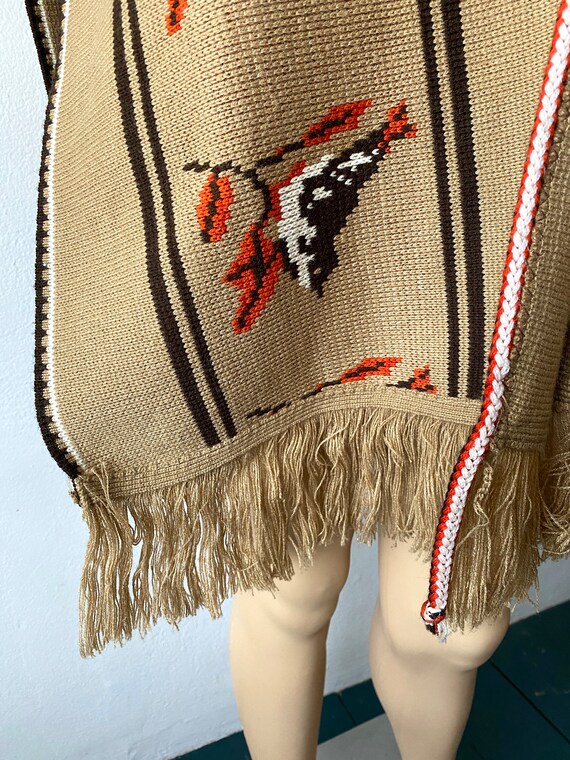 Vintage 70s Tie Front Poncho | Knit Blanket Jacke… - image 7