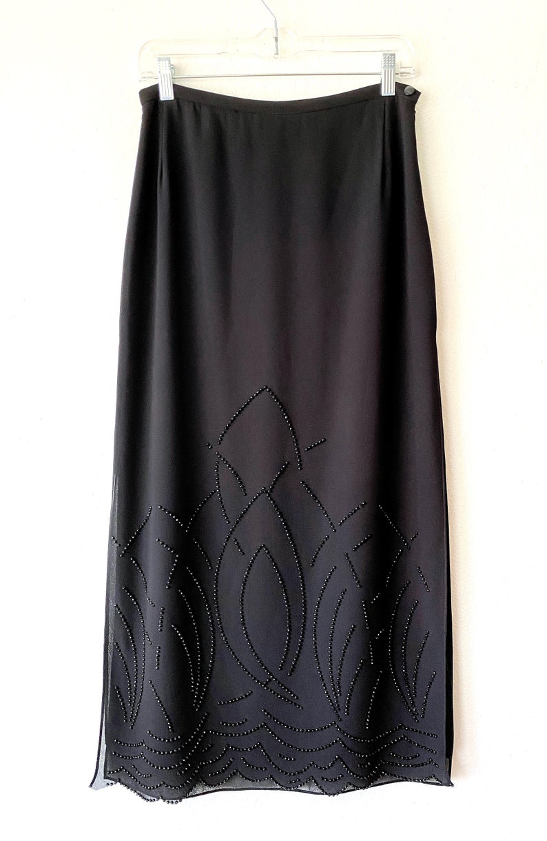 Long Black Formal Skirt Skirt with Slit Dressy Skirt Beaded Maxi Skirt Party Skirt Fancy Skirt Goth Skirt Scalloped Hem Skirt image 3