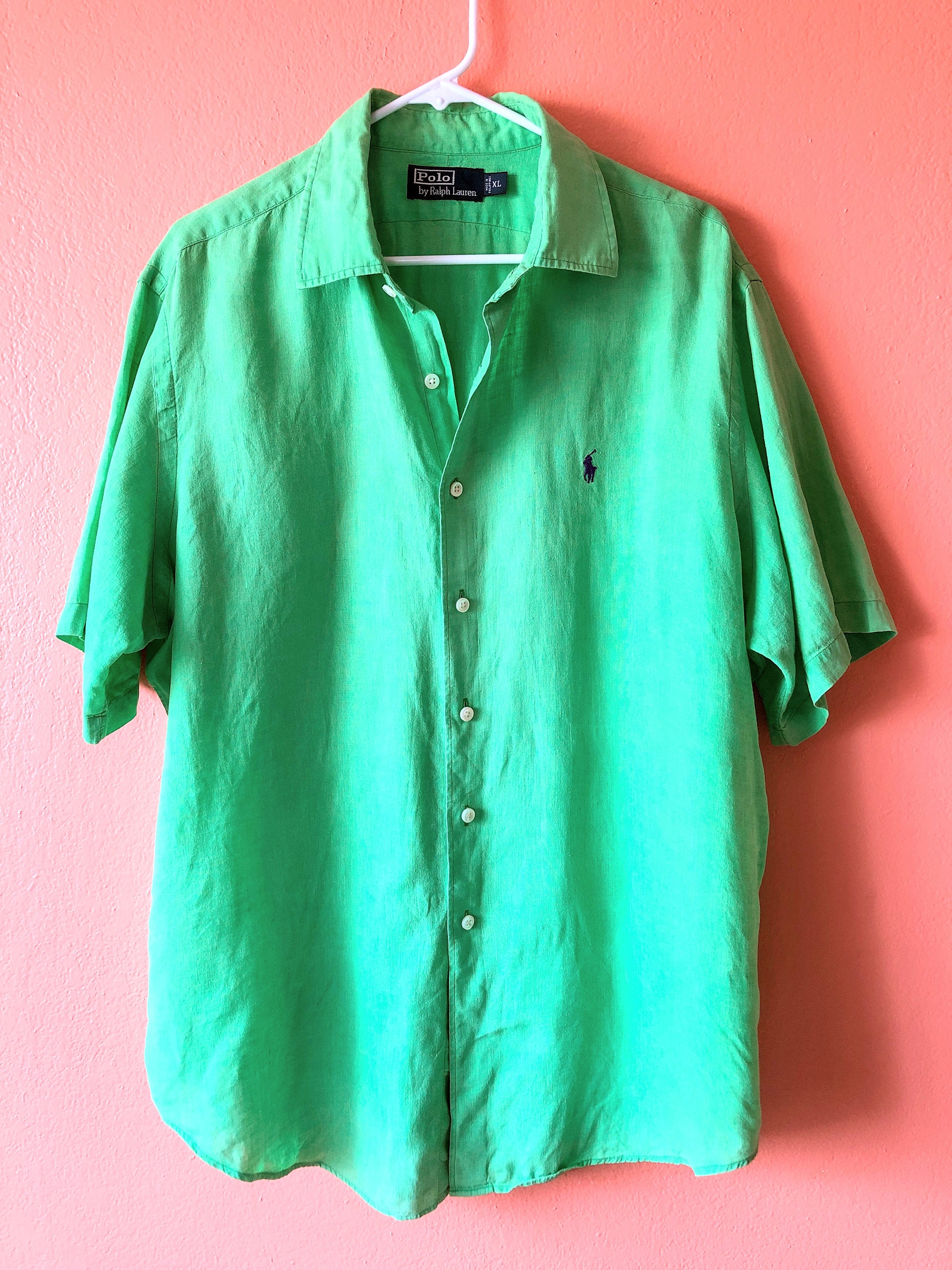 Verwacht het Verzoekschrift Kustlijn Vintage XL Linen Shirt POLO Ralph Lauren Bright Green Shirt - Etsy