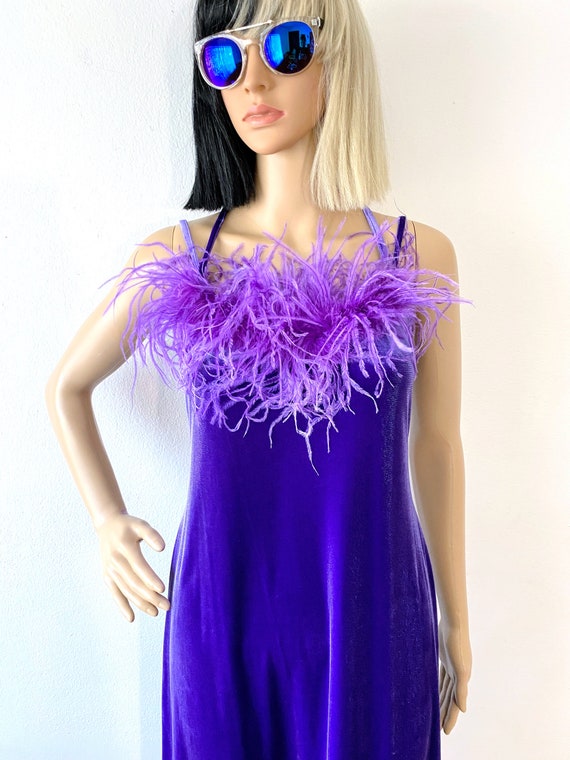 Stretch Velvet Slip Dress | Feather Boa Dress | F… - image 7