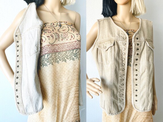 Vintage Denim Vest | Beige Vest | Tan Vest | Khak… - image 8