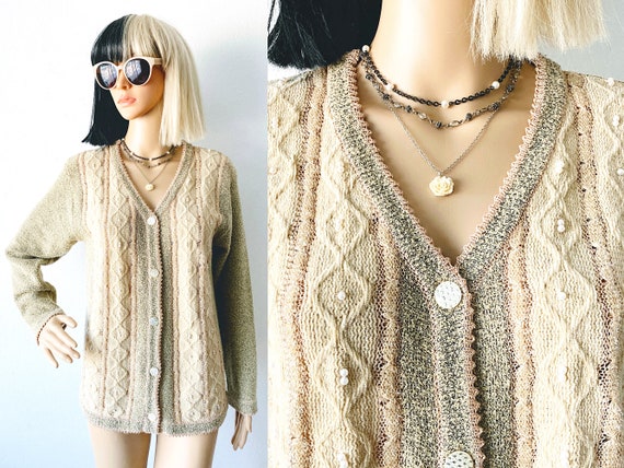 Retro Cardigan | Delicate Sweater | Beaded Cardig… - image 1