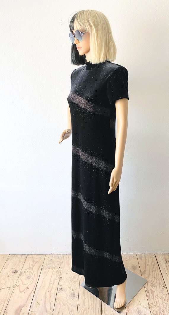 Vintage Long Black Gown | Black Velvet Maxi Dress… - image 6