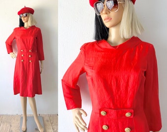 Vintage Bright Red Dress | 60s Dress | Retro Dress | Secretary Dress | Dress Pattern Homemade Dress | Cowl Neck Dress | Career Dress | M