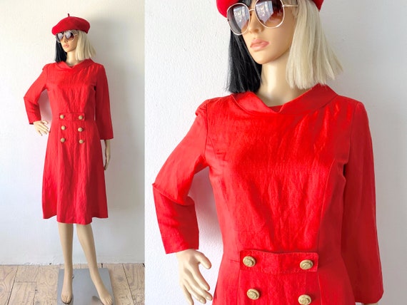 Vintage Bright Red Dress | 60s Dress | Retro Dres… - image 1