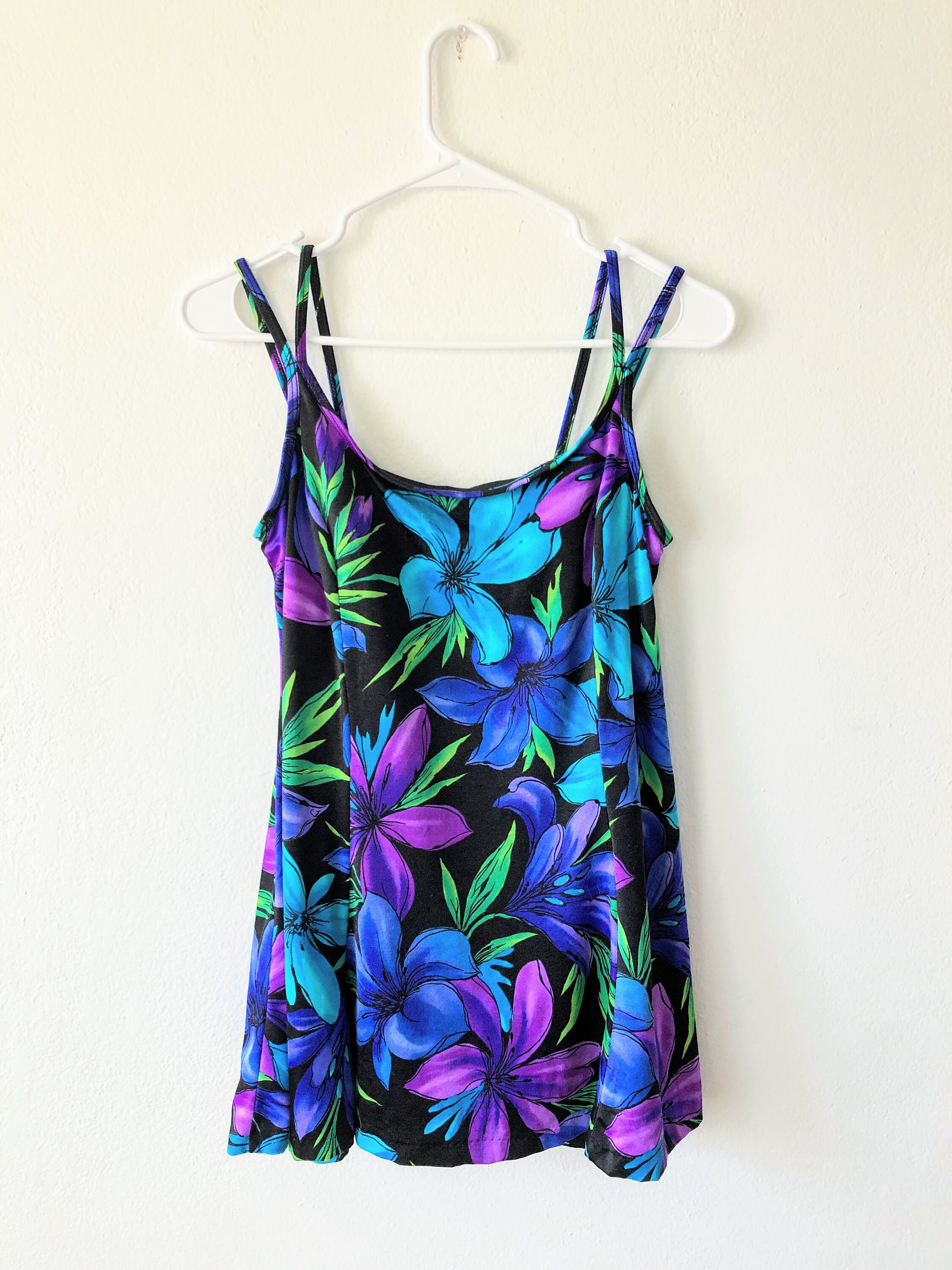 Vintage Swimsuit With Skirt | Black Floral Bathing Suit