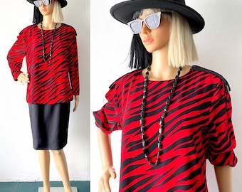 Vintage 80er Jahre Chetta B Colorblock Tiger Print Kleid | MLXL
