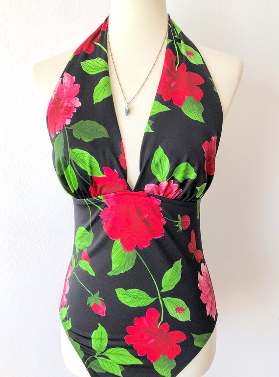 Vintage Deep V Swimsuit | Sexy Floral Bathing Sui… - image 2