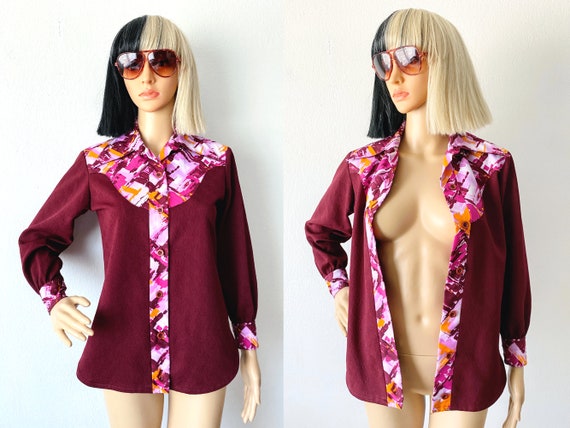 Vintage Polyester Button Up | Abstract Blouse | G… - image 1