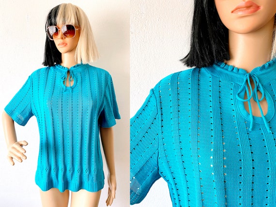 Vintage Short Sleeve Knit Sweater | Retro Knit To… - image 1