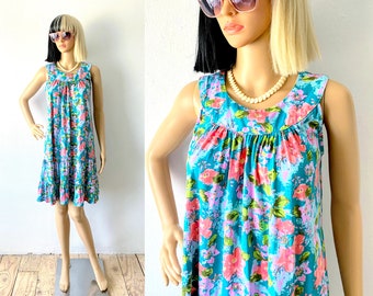 Vintage 90s Cotton Sundress | Yoked Dress | Loose Summer Dress | Colorful Dress | Ruffled Dress | ANTHONY RICHARDS | Casual House Dress | S