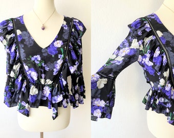 Y2K Designer Blouse Frilly Blouse MARISSA WEBB Poet Blouse Layered Blouse Bell Sleeve Top Silk Blouse Bohemian All Over Print Blouse XS S