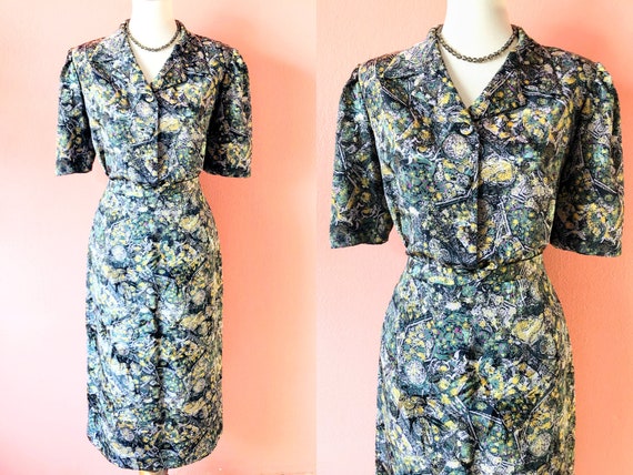 Vintage Two Piece Dress 40s Style Dress Handmade D