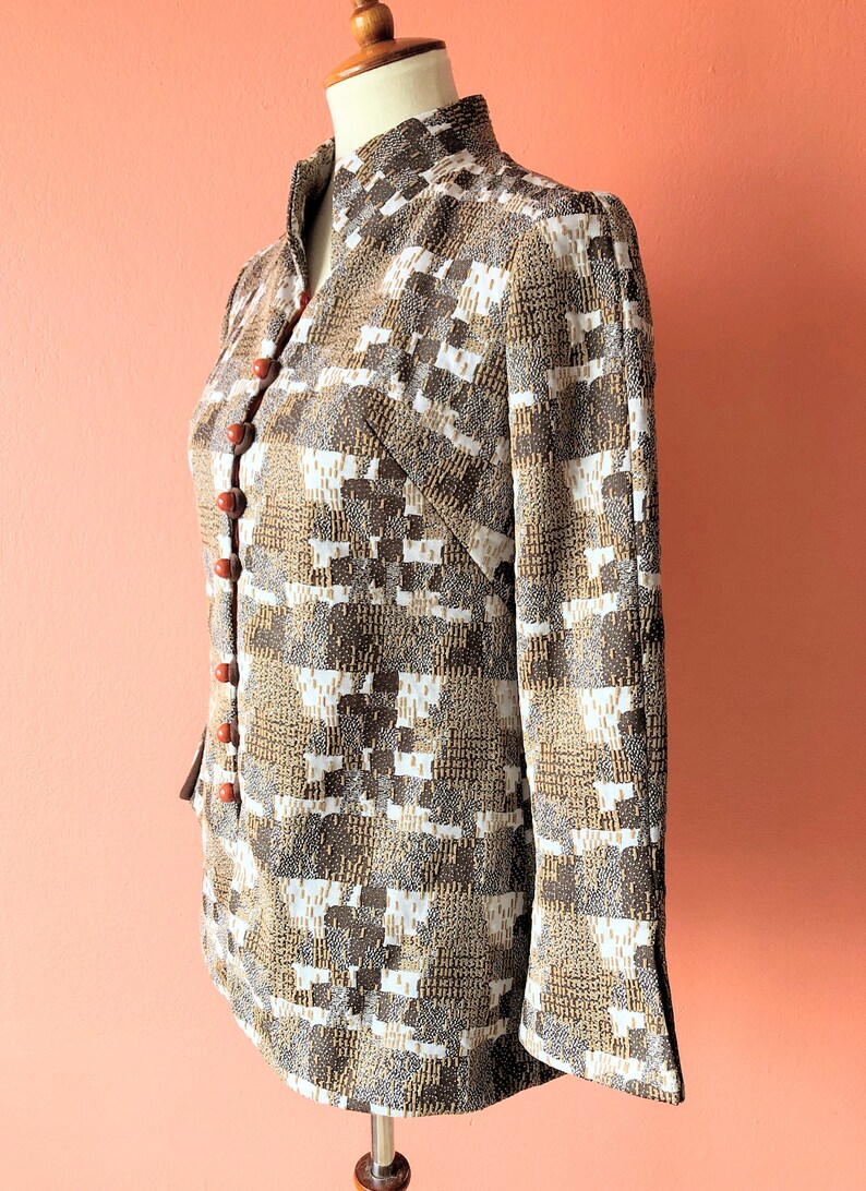 Vintage 70s Brown Blazer Geometric Jacket Abstract Blazer Mod Blazer Mod Jacket Abstract Jacket Indie Blazer Hippie Blazer Polyester Top S M