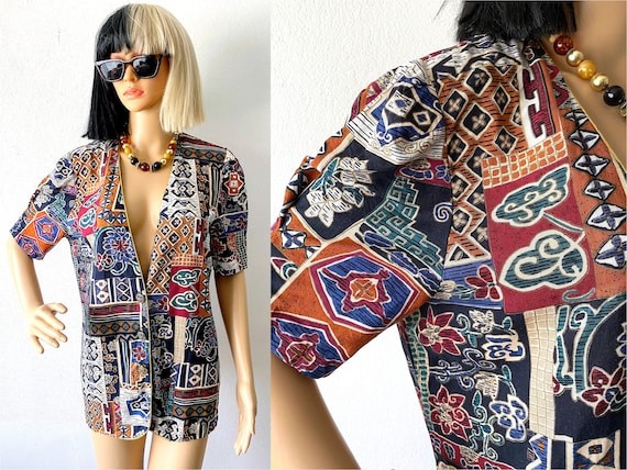 Vintage 90s Abstract Blouse | Bohemian Jacket | M… - image 1