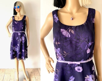 Vintage 90s Grunge Dress | Empire Waist Dress | Dark Purple Dress | Sheer Overlay Dress | Dress With Bow | Wedding Guest Dress | K STUDIO  S