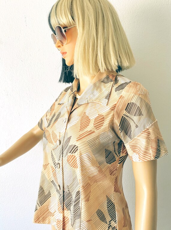 Vintage 70s Polyester Blouse | Point Collar Blous… - image 7