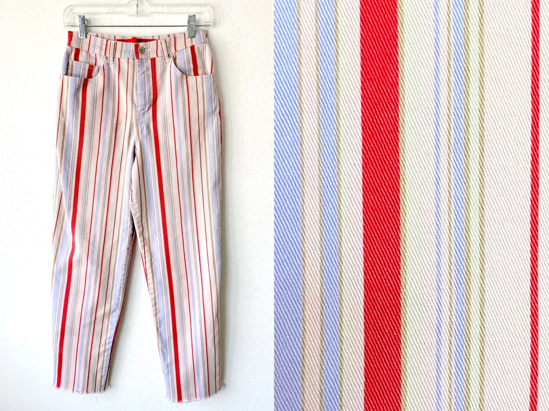 Vintage Striped Jeans High Rise Multicolored Pants Pastel Pants Soft