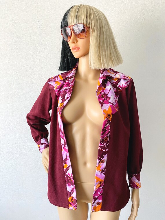 Vintage Polyester Button Up | Abstract Blouse | G… - image 4