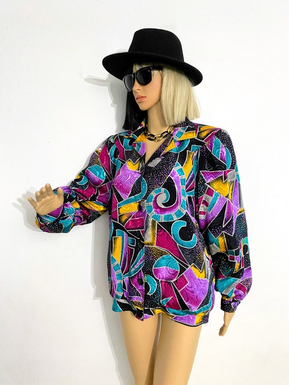 Vintage 90s Colorful Jacket | Silky Jacket | Boxy… - image 3