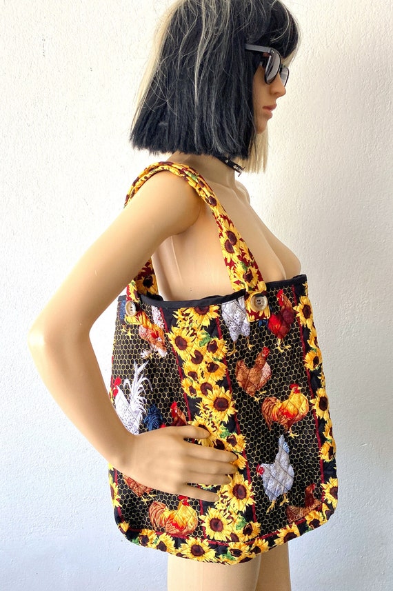 Vintage Quilted Tote Bag | Sunflower Purse | Chick