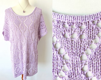 Vintage XL Lightweight Sweater | Lavender Knit Top | Light Purple Sweater | Casual Pullover | Slouchy Sweater | Delicate Knit Top | L XL