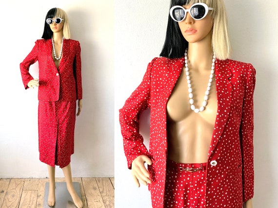 Two Piece Dress Suit | Polkadot Skirt & Blazer Se… - image 1