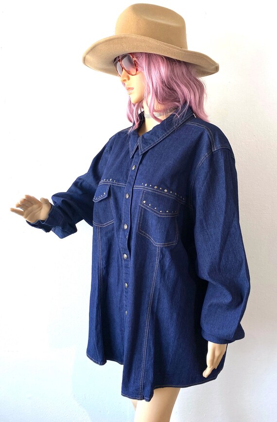 Vintage Plus Size Denim Shirt Jean Button Up Shir… - image 5