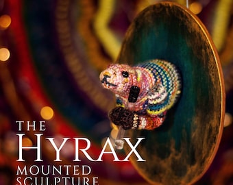 The Hyrax Mounted Sculpture - Crochet Faux Taxidermy Mounted Hyrax - Fragrance Vial Holder