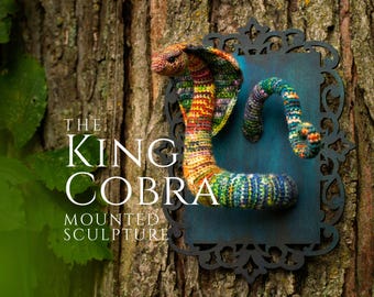 The King Cobra Mounted Sculpture - Crochet Faux Taxidermy Mounted Snake - Fragrance Vial Holder
